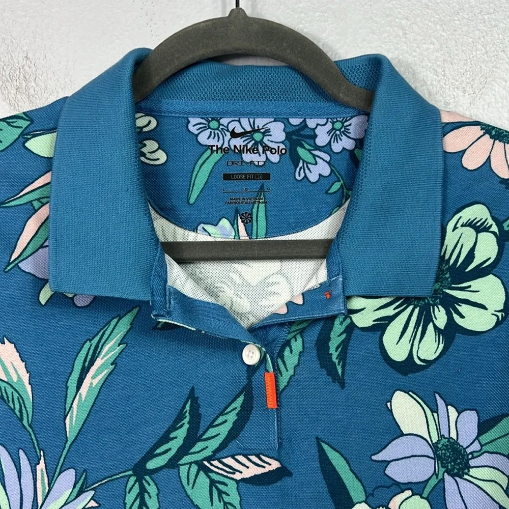 Nike Dri Fit Blue Tropical Floral Short Sleeve Crop Polo Large - Picture 2 of 8